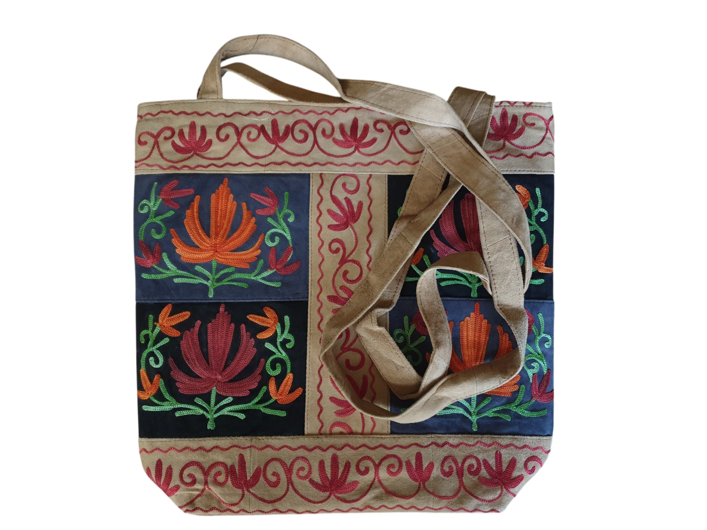 Women Leather Bag With Strap With Gorgeous Kashmiri Embroidery
