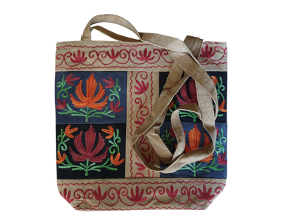 Women Leather Bag With Strap With Gorgeous Kashmiri Embroidery