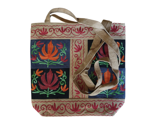 Women Leather Bag With Strap With Gorgeous Kashmiri Embroidery