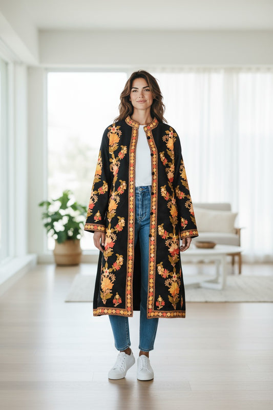 Women’s Woolen Long Coat – Elegant Winter Wear - Black