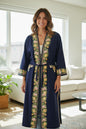 Women Woolen Nightgown Dressing Gown Maxi with Kashmiri Charming Embroidery Free Size (Wool Blend, Blue-2)