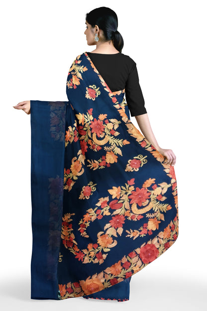 Women's georgette Sarees Embroidered with Kashmiri Aari work | Stylish Saree with Unstitched Blouse Pieces. (Geogrette_Blue-4)