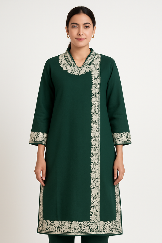 Kashmir Gallery Kashmiri Kurti for Women Cotton Kurti with Embroidery - Green2