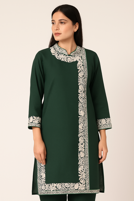 Kashmir Gallery Kashmiri Kurti for Women Cotton Kurti with Embroidery - Green2