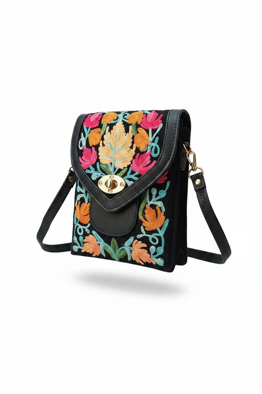 Women mobile Bags With Kashmiri Embroidery - Dark Blue