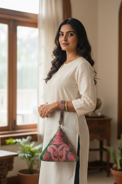 Kashmiri Potli bags for women - Parrot Green