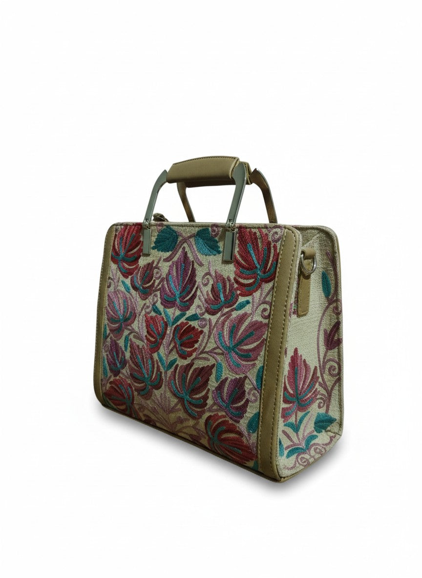 Women Hand Bag | Sling | With Kashmiri Embroidery - Beige