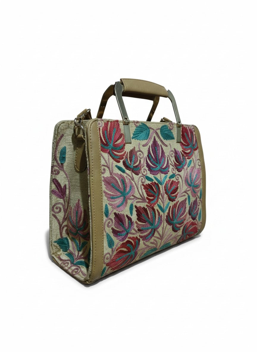 Women Hand Bag | Sling | With Kashmiri Embroidery - Beige