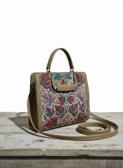 Women Hand Bag | Sling | With Kashmiri Embroidery - Beige