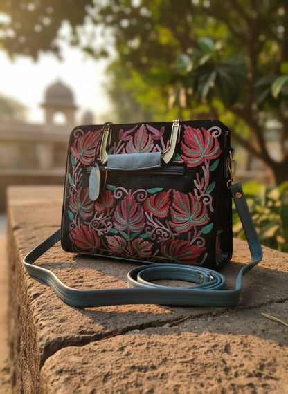 Women Hand Bag | Sling | With Kashmiri Embroidery - Black-2