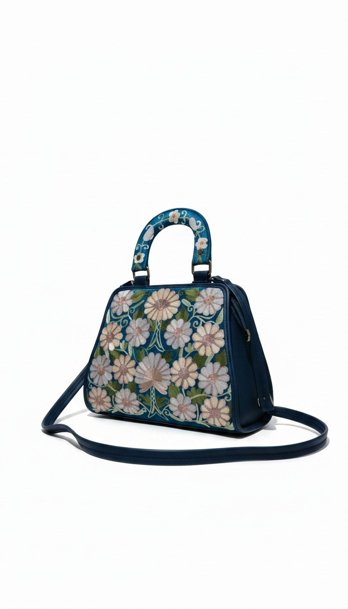 Women Hand Bag | Sling | With Kashmiri Embroidery - Blue-2