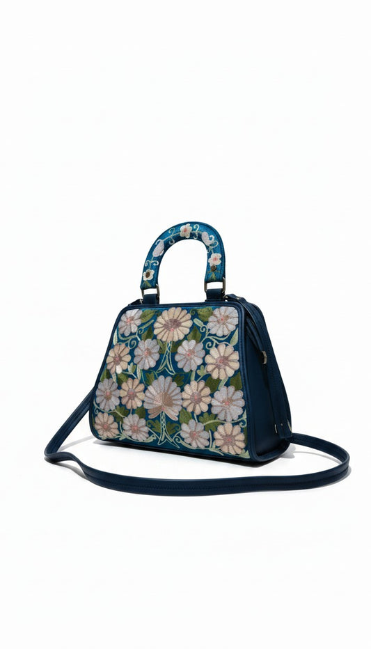 Women Hand Bag | Sling | With Kashmiri Embroidery - Blue-2