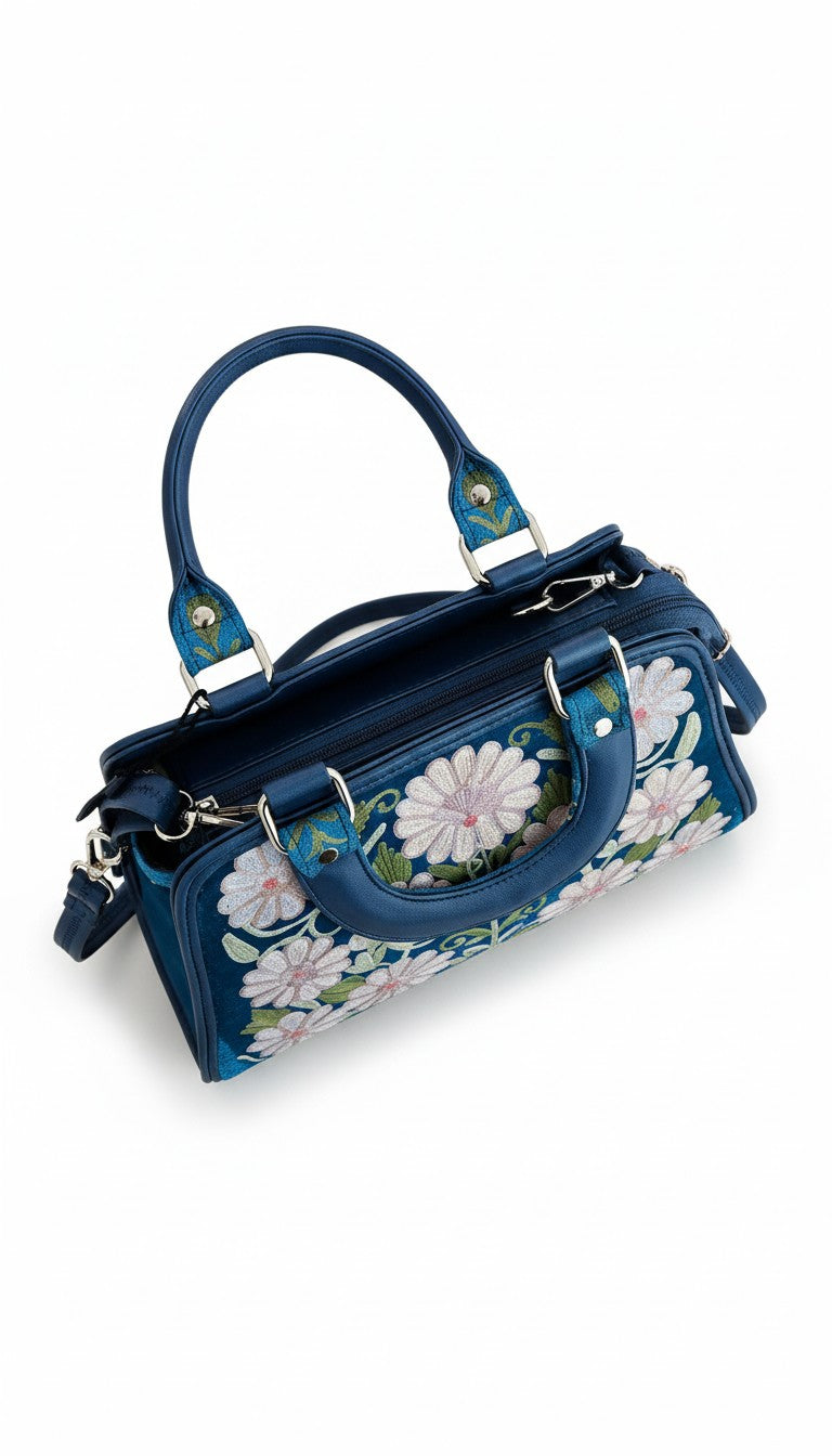 Women Hand Bag | Sling | With Kashmiri Embroidery - Blue-2