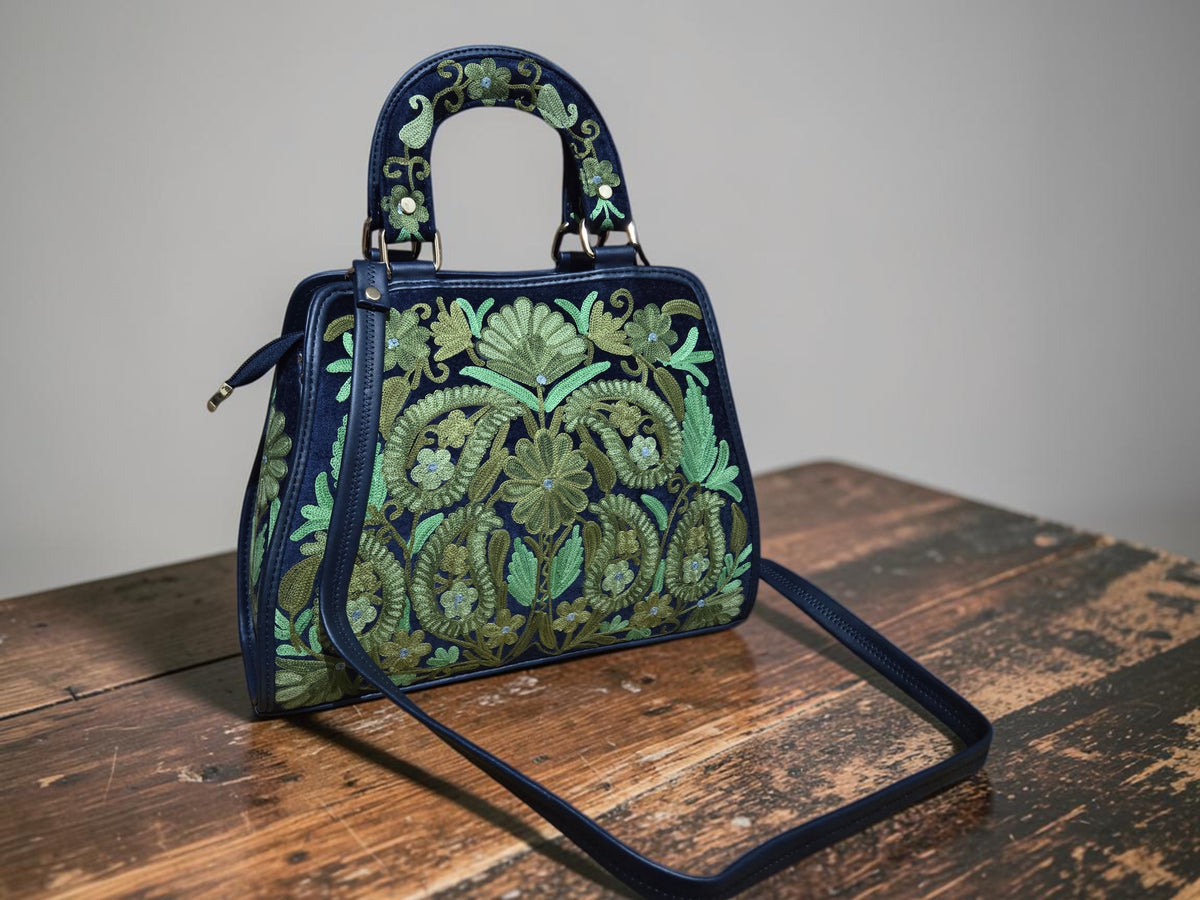 Women Hand Bag | Sling | With Kashmiri Embroidery - Blue-3
