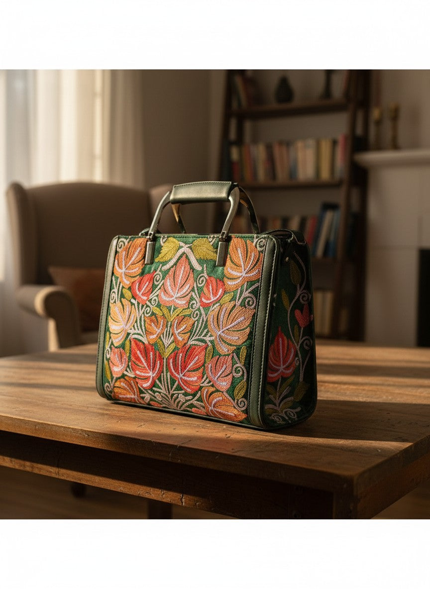 Women Hand Bag | Sling | With Kashmiri Embroidery - Green