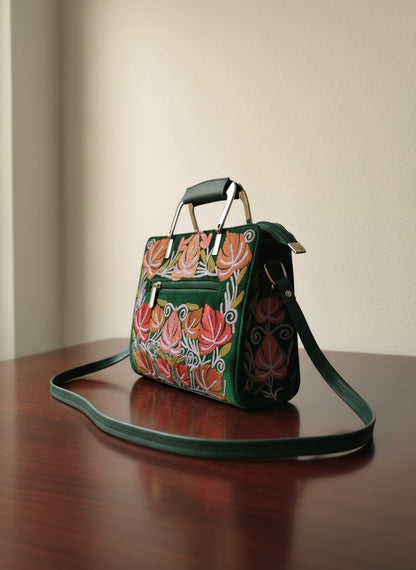 Women Hand Bag | Sling | With Kashmiri Embroidery - Green