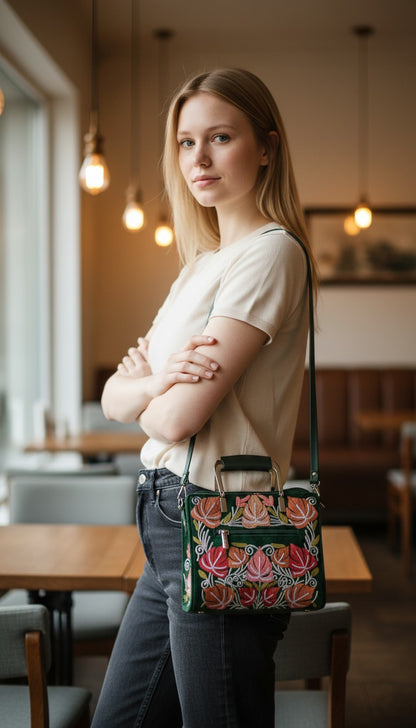 Women Hand Bag | Sling | With Kashmiri Embroidery - Green