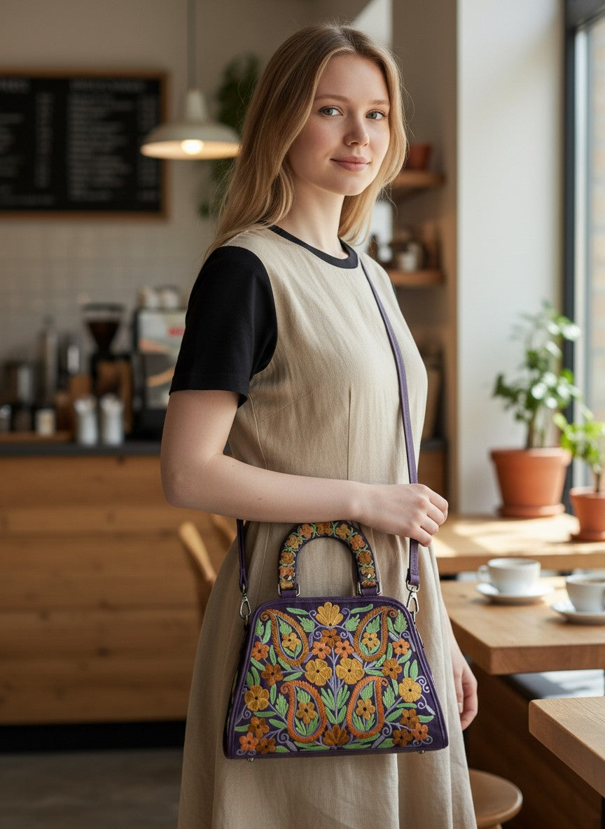 Women Hand Bag | Sling | With Kashmiri Embroidery - Purple