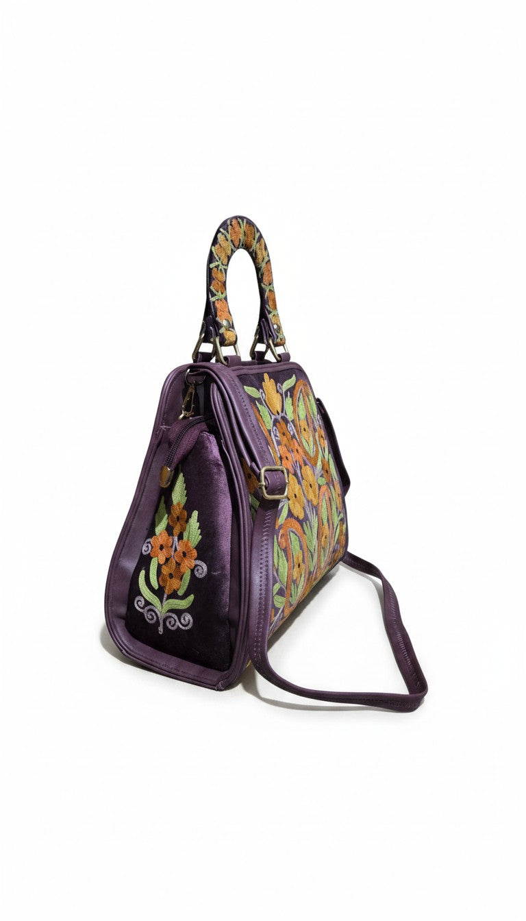 Women Hand Bag | Sling | With Kashmiri Embroidery - Purple