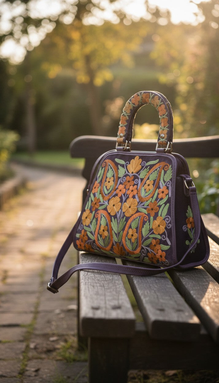 Women Hand Bag | Sling | With Kashmiri Embroidery - Purple
