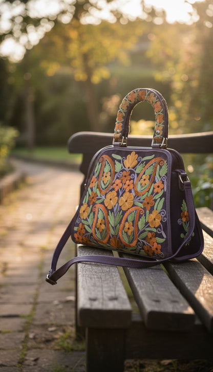 Women Hand Bag | Sling | With Kashmiri Embroidery - Purple