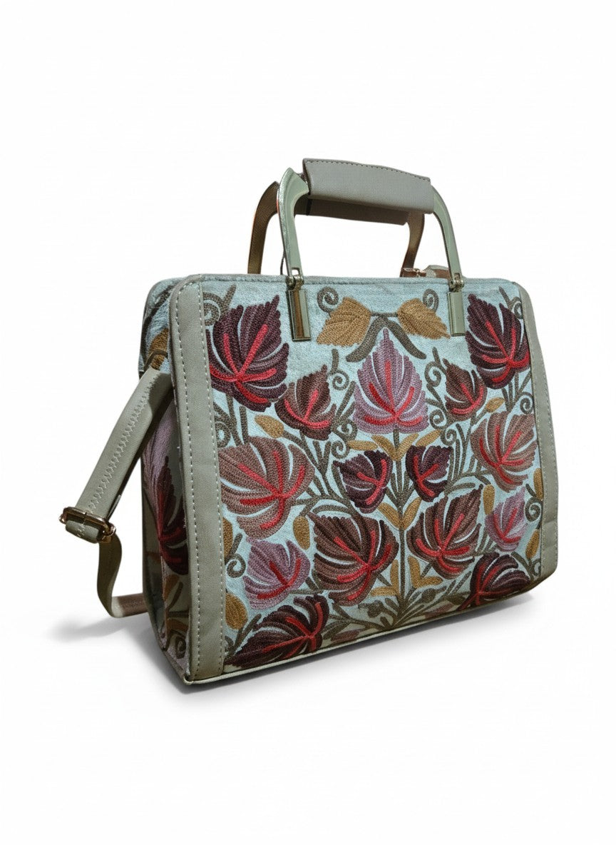 Women Hand Bag | Sling | With Kashmiri Embroidery - Silver