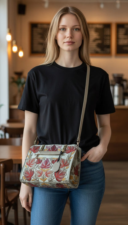 Women Hand Bag | Sling | With Kashmiri Embroidery - Silver