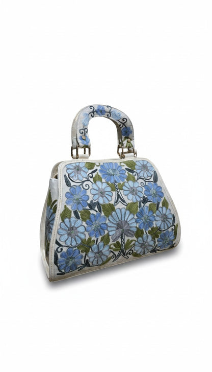 Women Hand Bag | Sling | With Kashmiri Embroidery - White