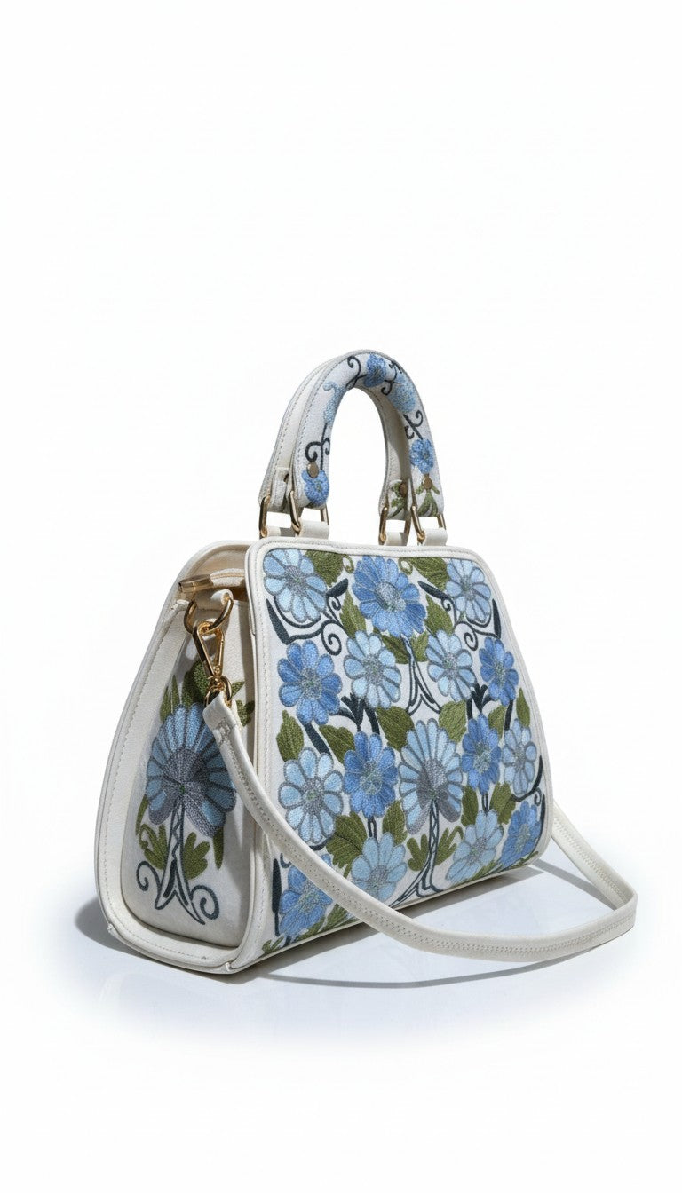 Women Hand Bag | Sling | With Kashmiri Embroidery - White