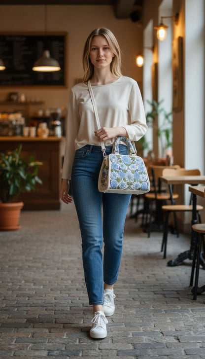 Women Hand Bag | Sling | With Kashmiri Embroidery - White