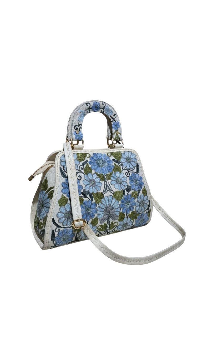 Women Hand Bag | Sling | With Kashmiri Embroidery - White