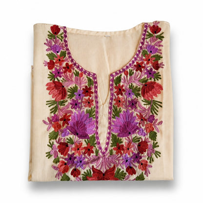 Kashmiri Kurti for Women Cotton Kurti with Embroidery - Large | Beige