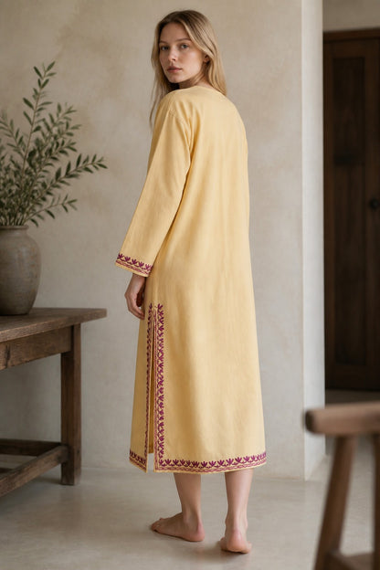 Kashmiri Kurti for Women Cotton Kurti with Embroidery - Large | Beige