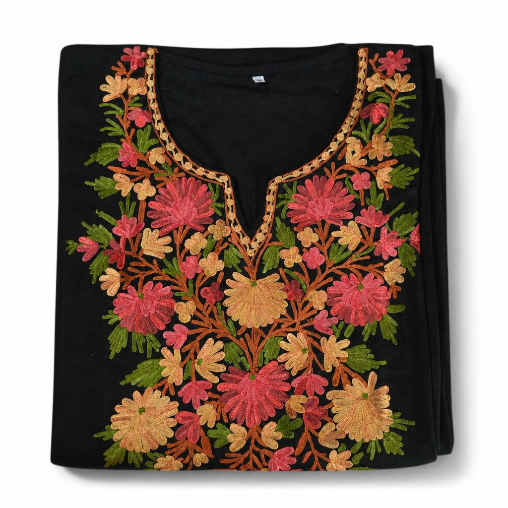Kashmiri Kurti for Women Cotton Kurti with Embroidery - Small | Black1