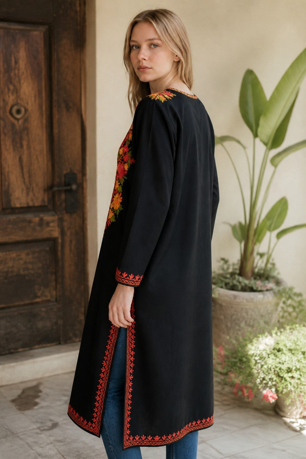Kashmiri Kurti for Women Cotton Kurti with Embroidery - Small | Black1