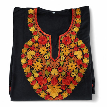 Kashmiri Kurti for Women Cotton Kurti with Embroidery - XL | Black2