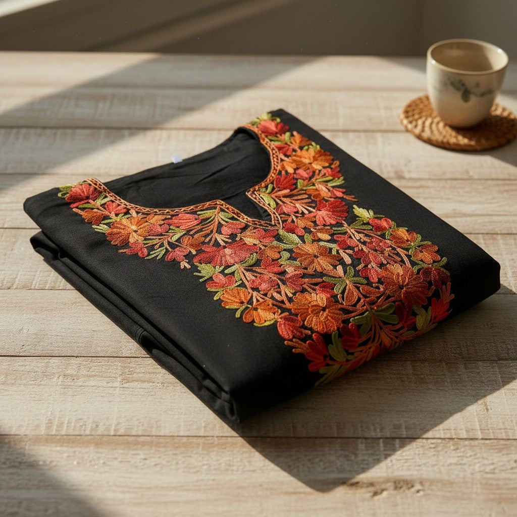 Kashmiri Kurti for Women Cotton Kurti with Embroidery - Small | Black4