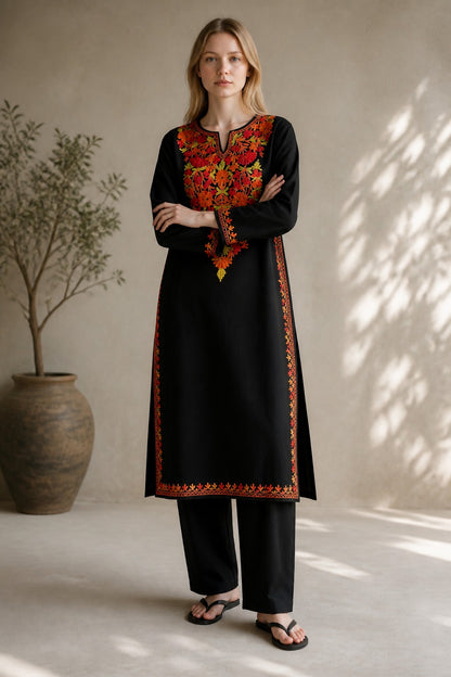 Kashmiri Kurti for Women Cotton Kurti with Embroidery - Small | Black4