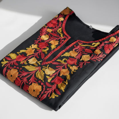 Kashmiri Kurti for Women Cotton Kurti with Embroidery - Small | Black5