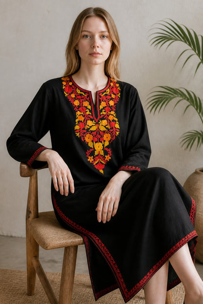 Kashmiri Kurti for Women Cotton Kurti with Embroidery - Small | Black5