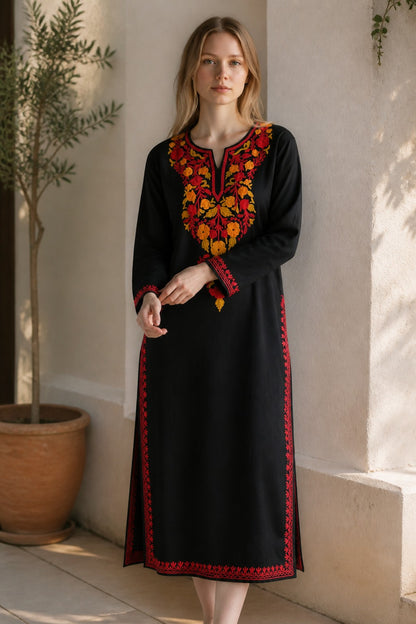 Kashmiri Kurti for Women Cotton Kurti with Embroidery - Small | Black5