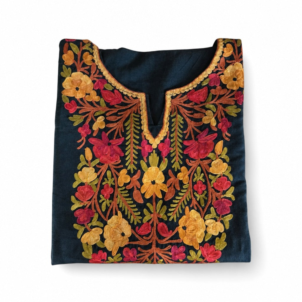 Kashmiri Kurti for Women Cotton Kurti with Embroidery - Small | Black6