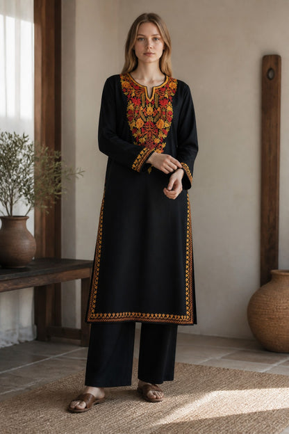Kashmiri Kurti for Women Cotton Kurti with Embroidery - Small | Black6
