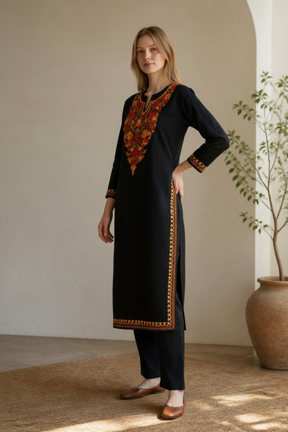 Kashmiri Kurti for Women Cotton Kurti with Embroidery - Small | Black6
