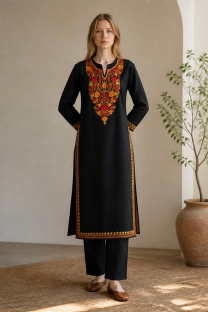 Kashmiri Kurti for Women Cotton Kurti with Embroidery - Small | Black6
