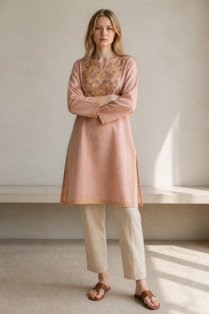 Kashmiri Kurti for Women Cotton Kurti with Embroidery - XL | Pink