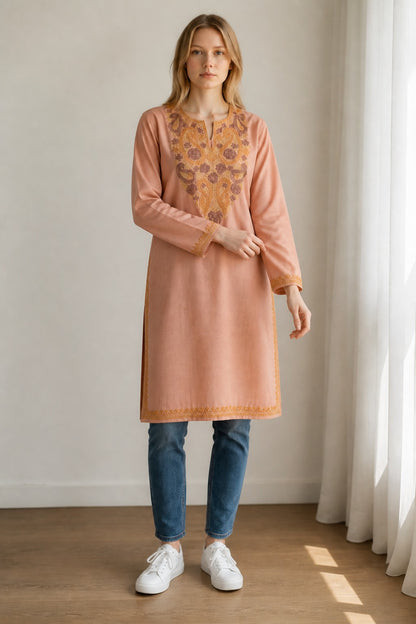 Kashmiri Kurti for Women Cotton Kurti with Embroidery - XL | Pink