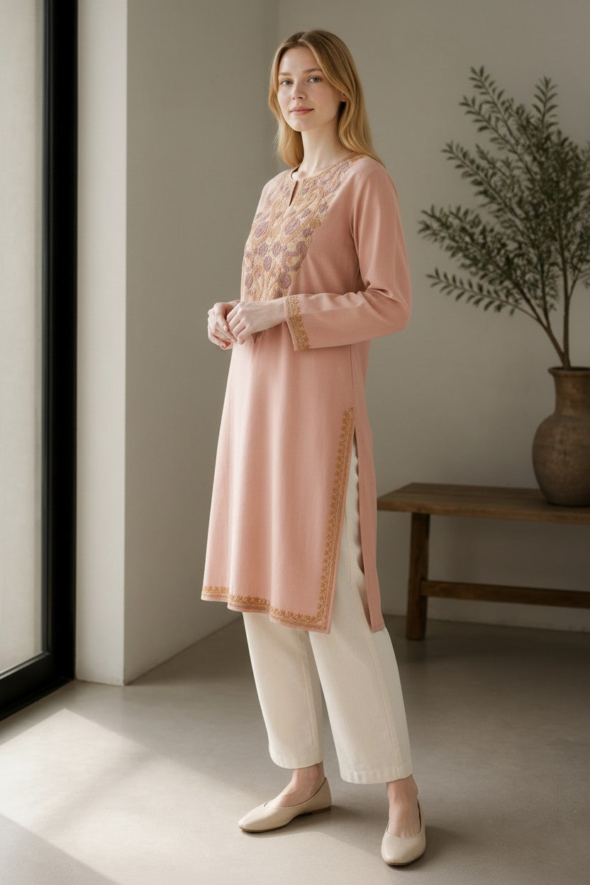 Kashmiri Kurti for Women Cotton Kurti with Embroidery - XL | Pink