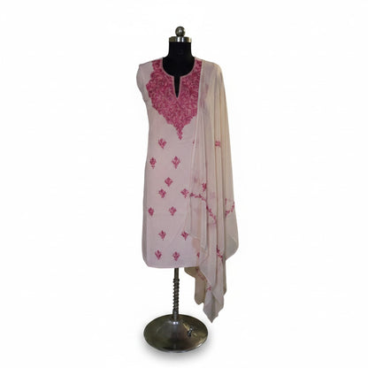 Women Cotton Suits with Kashmiri Embroidery Unstitched Dress Material - Cream2