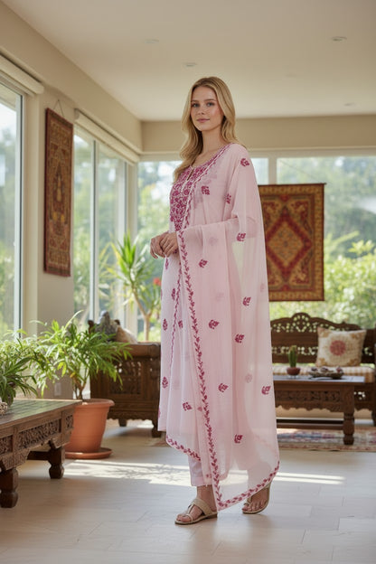Women Cotton Suits with Kashmiri Embroidery Unstitched Dress Material - Cream2